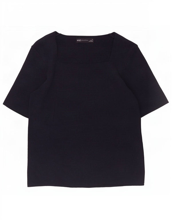 Camiseta feminina Marks & Spencer Crop Top UK 10 pequena viscose azul marinho