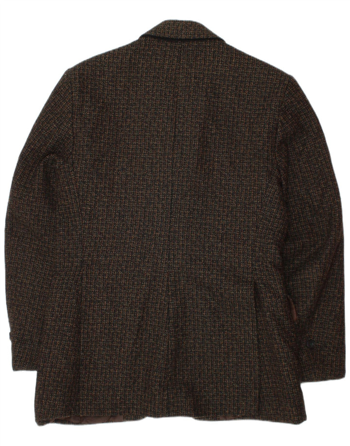 Jaqueta blazer vintage masculina com 3 botões, 13-14 anos, lã manchada marrom