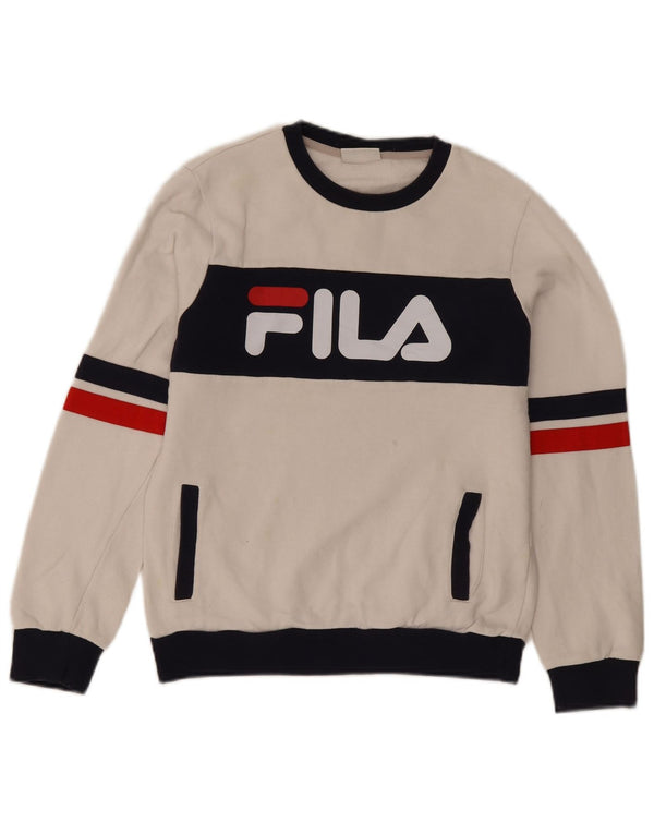 Moletom feminino Fila Graphic Jumper UK 6 XS branco colorblock algodão