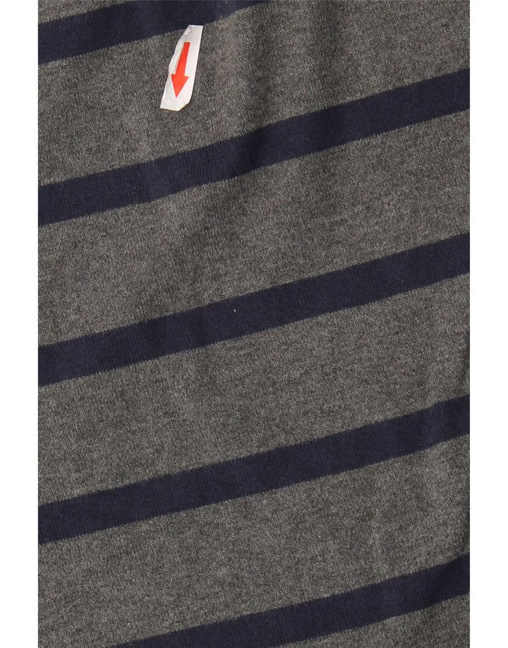 Camisa polo masculina de manga comprida Marks & Spencer grande algodão listrado cinza