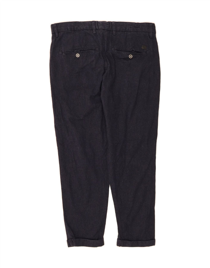 JACK & JONES Mens Slim Cropped Trousers W32 L25 Navy Blue Cotton Vintage Jack & Jones and Second-Hand Jack & Jones from Messina Hembry 