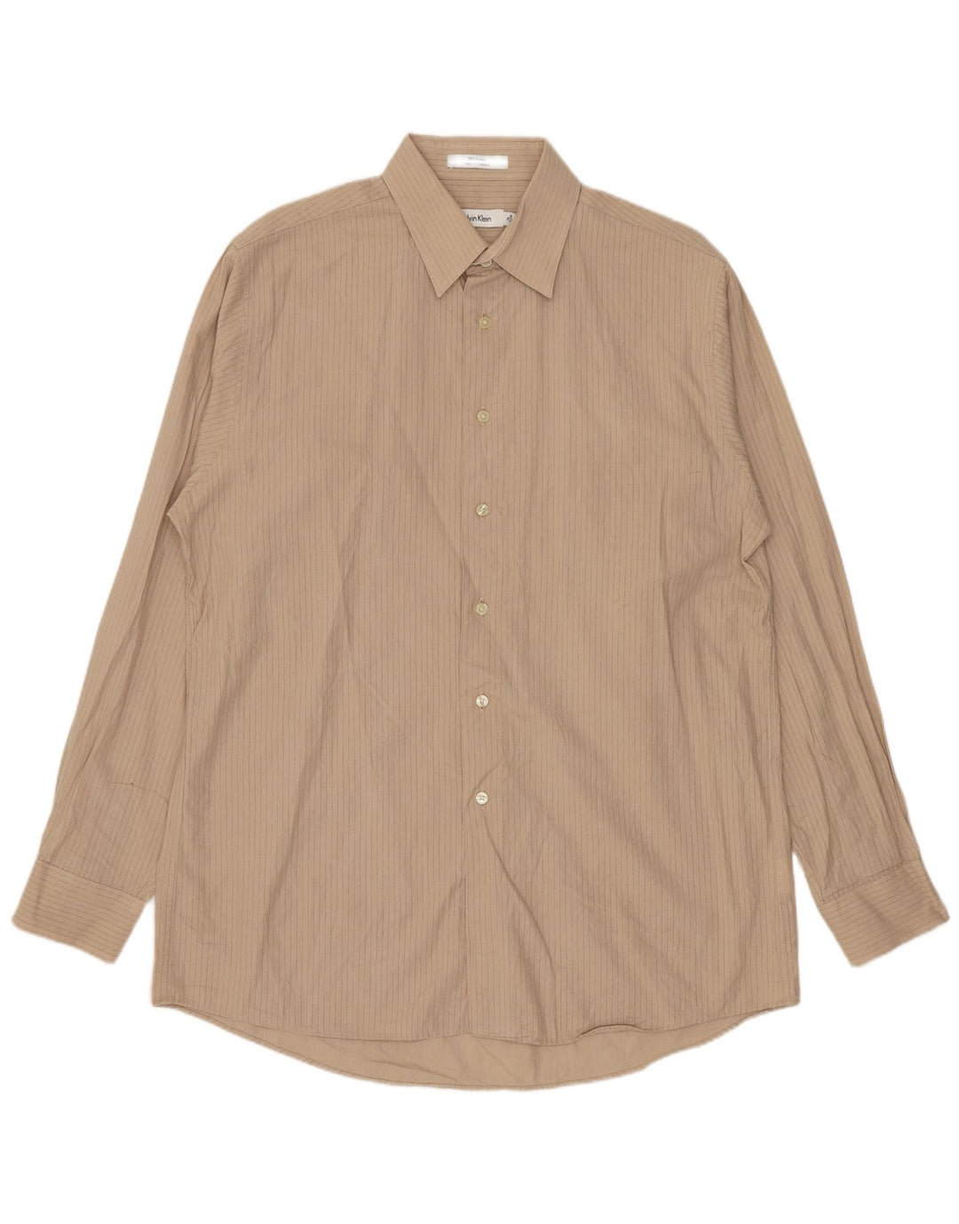 Camisa masculina Calvin Klein tamanho 16 grande algodão listrado bege