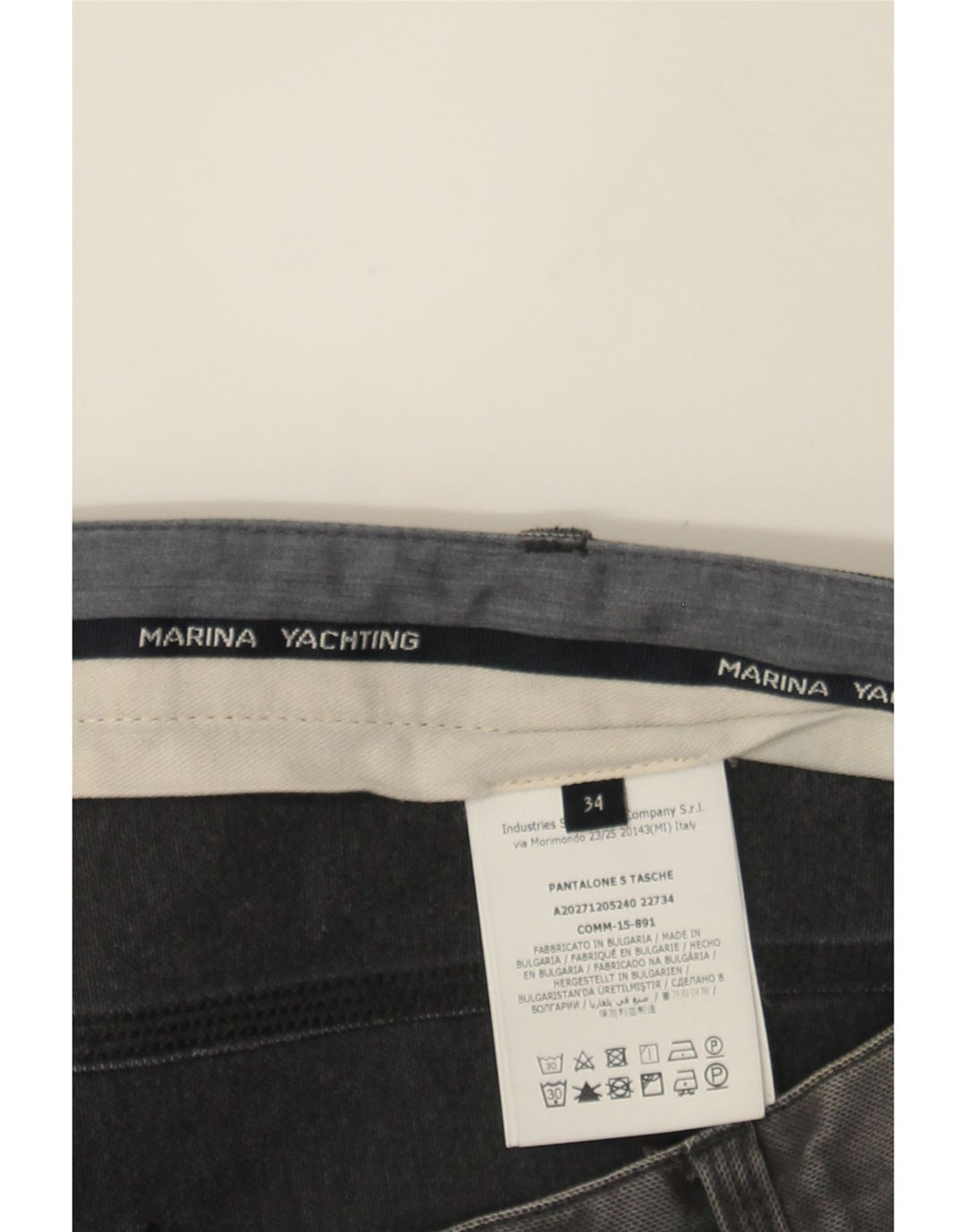 MARINA YACHTING Mens Straight Cropped Trousers W34 L26 Grey Cotton Vintage Marina Yachting and Second-Hand Marina Yachting from Messina Hembry 