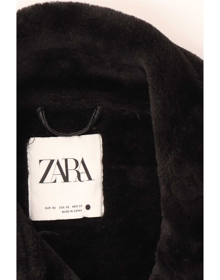 Zara Jaqueta Feminina Oversized Loose Fit Biker Sherpa Reino Unido 6 XS Preto Poliéster
