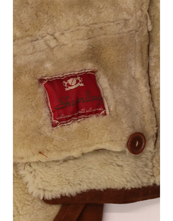 Jaqueta masculina vintage Shearling UK 36 pequena marrom