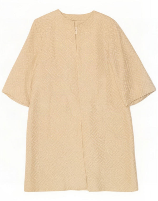 Vintage Womens 3/4 Sleeve Open Overcoat EU 40 Medium Beige Geometric