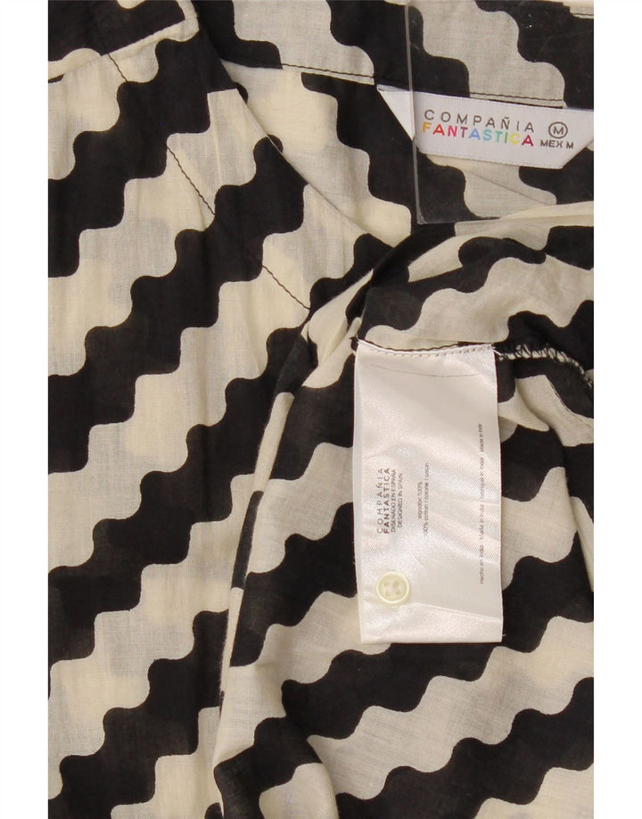 Vestido feminino COMPANIA FANTASTICA em linha A UK 14 algodão listrado preto médio