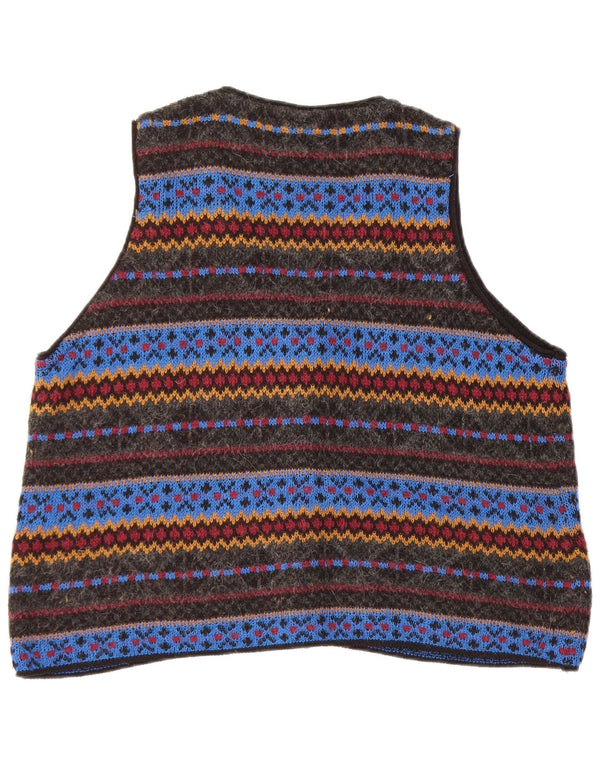 Colete de malha vintage masculino grande geométrico multicolorido