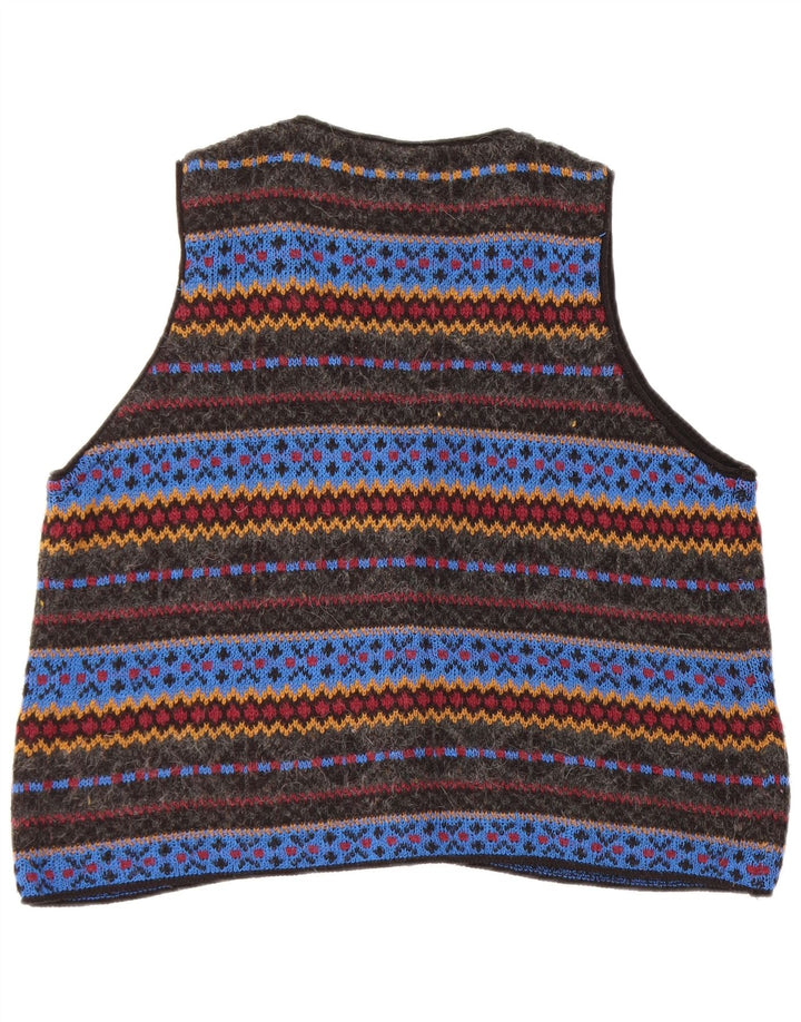 Colete de malha vintage masculino grande geométrico multicolorido