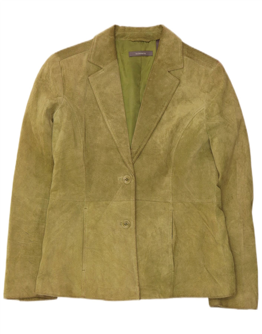 Liz Claiborne Jaqueta blazer feminina de camurça com 2 botões EUA 6 couro verde médio