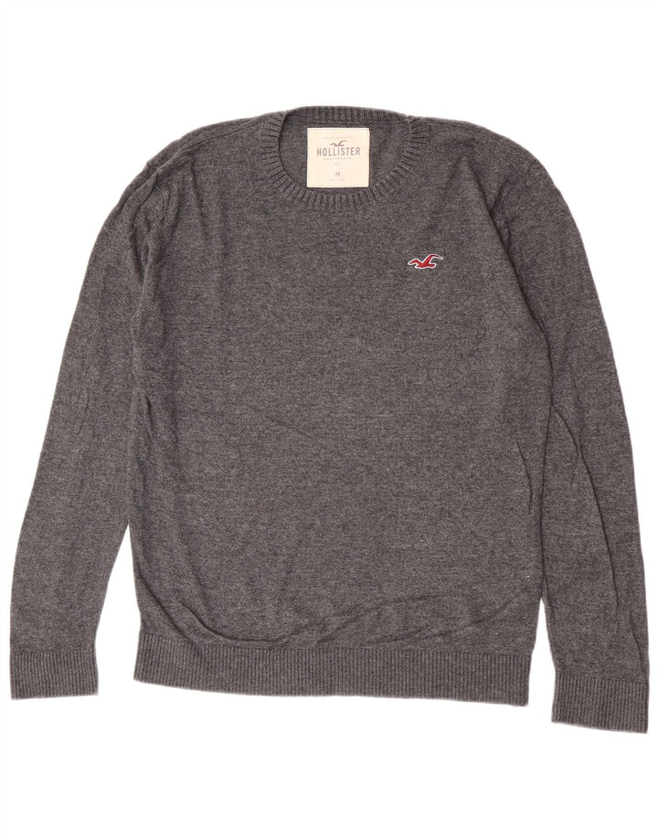 Suéter masculino Hollister com gola redonda e algodão cinza médio