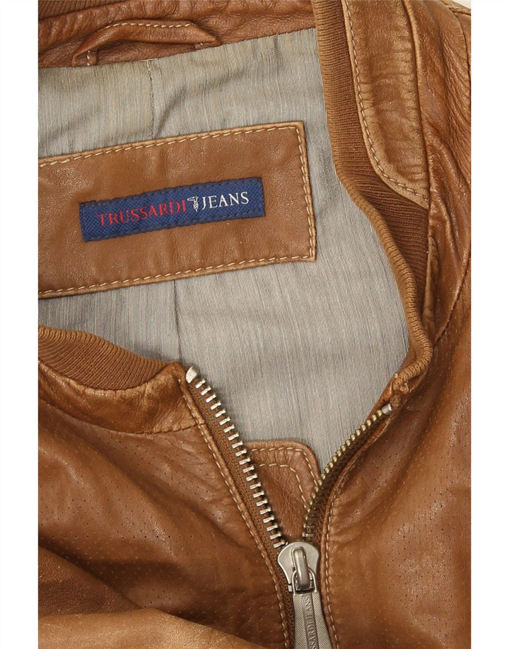 Jaqueta de couro masculina Trussardi Jeans UK 38 couro marrom médio