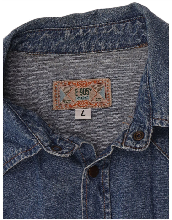 Camisa jeans masculina vintage grande azul