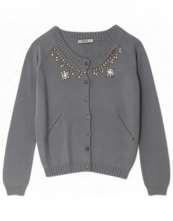 Liu Jo Womens Crop Cardigan Sweater Reino Unido 6 XS Lã Azul