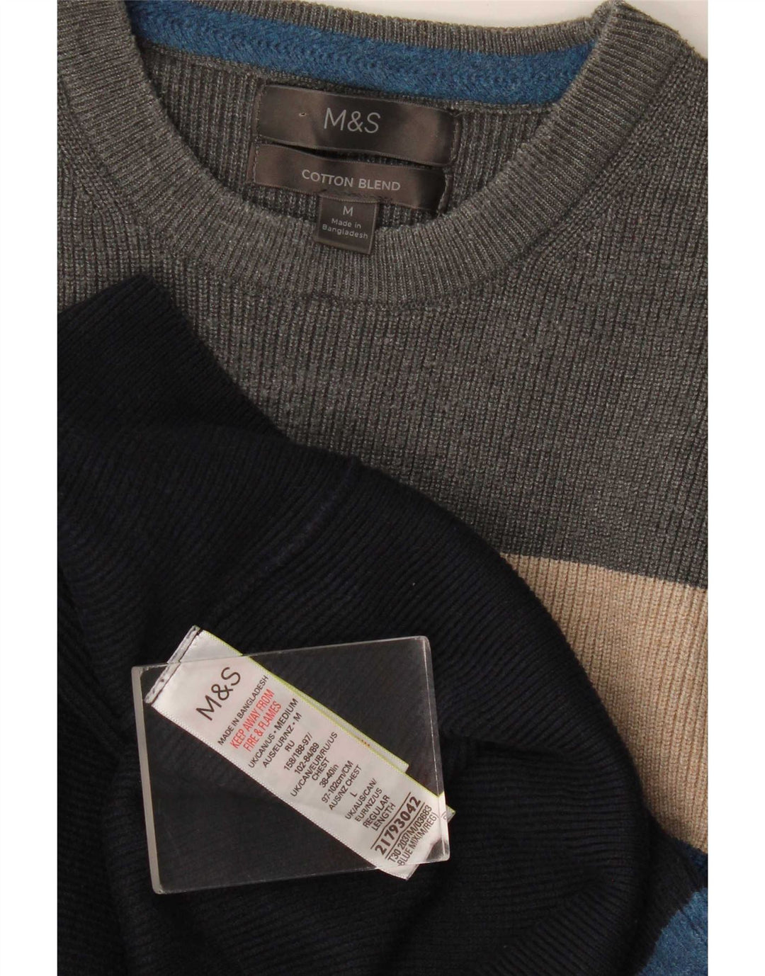 Suéter masculino Marks & Spencer com gola redonda, médio multicolorido
