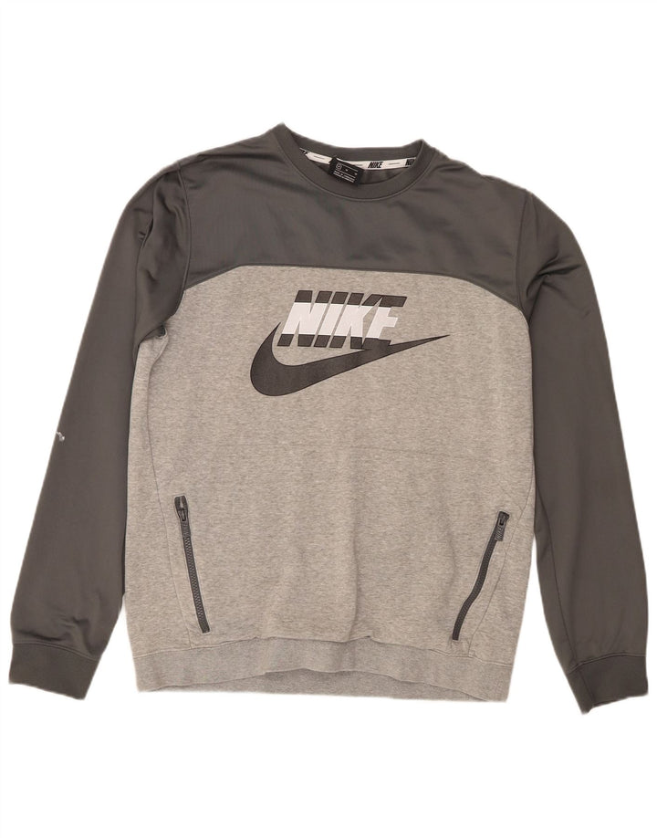 Moletom gráfico masculino Nike Jumper cinza médio algodão colorblock