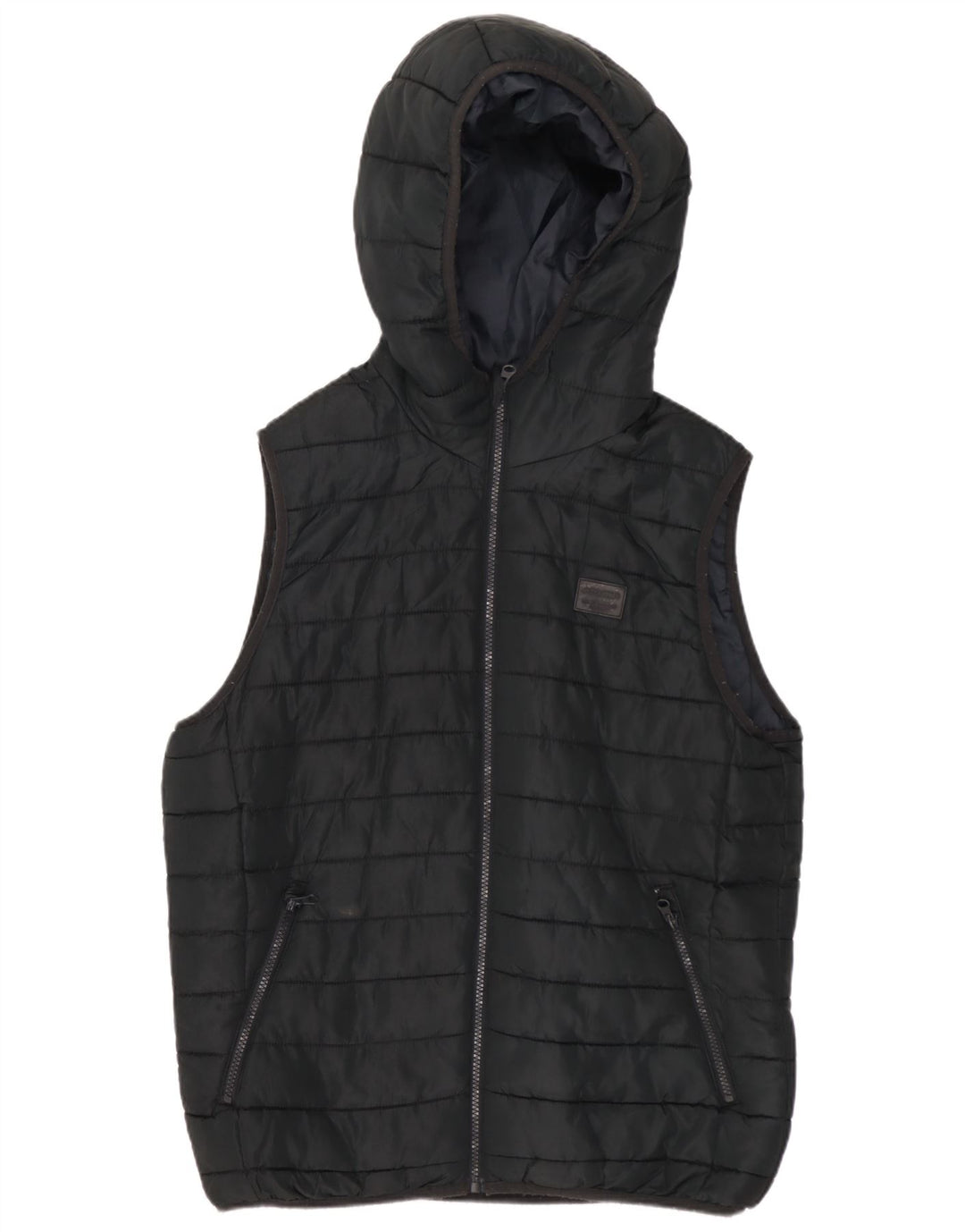 Colete acolchoado com capuz masculino Jack & Jones UK 36 pequeno poliéster preto