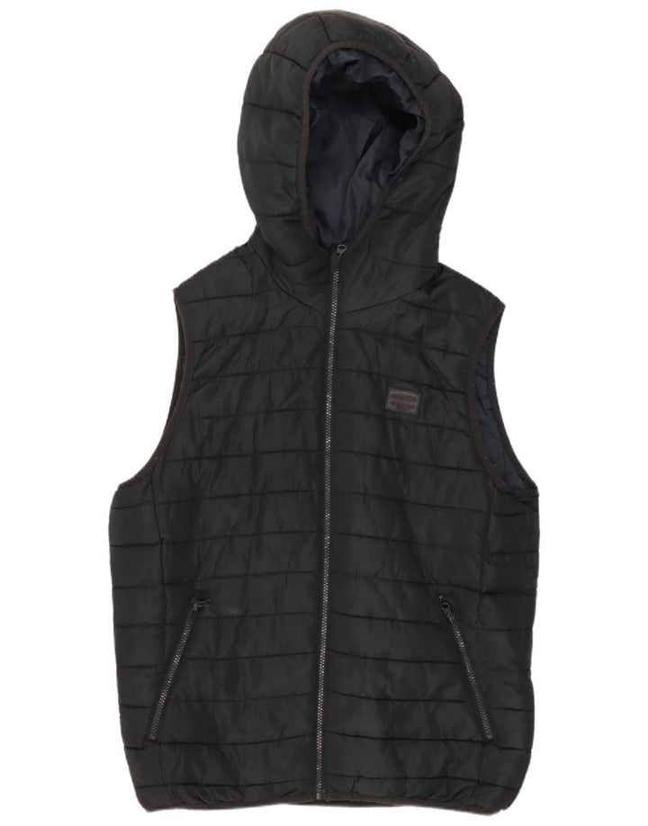 Colete acolchoado com capuz masculino Jack & Jones UK 36 pequeno poliéster preto