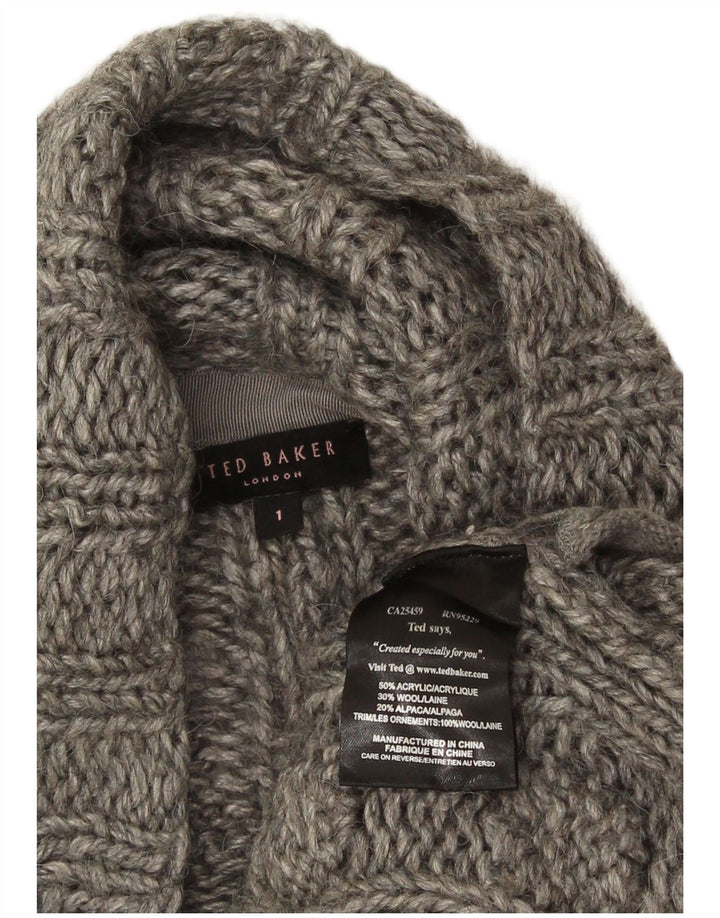 Suéter cardigã feminino grande Ted Baker tamanho 1 XS cinza acrílico