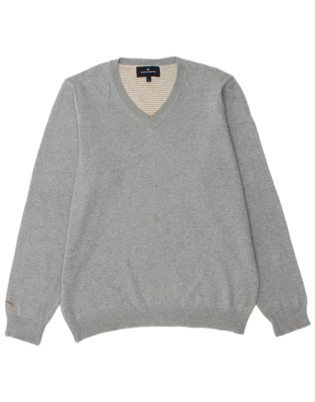 Suéter masculino Marks & Spencer Blue Harbor com decote em V, pequeno algodão cinza