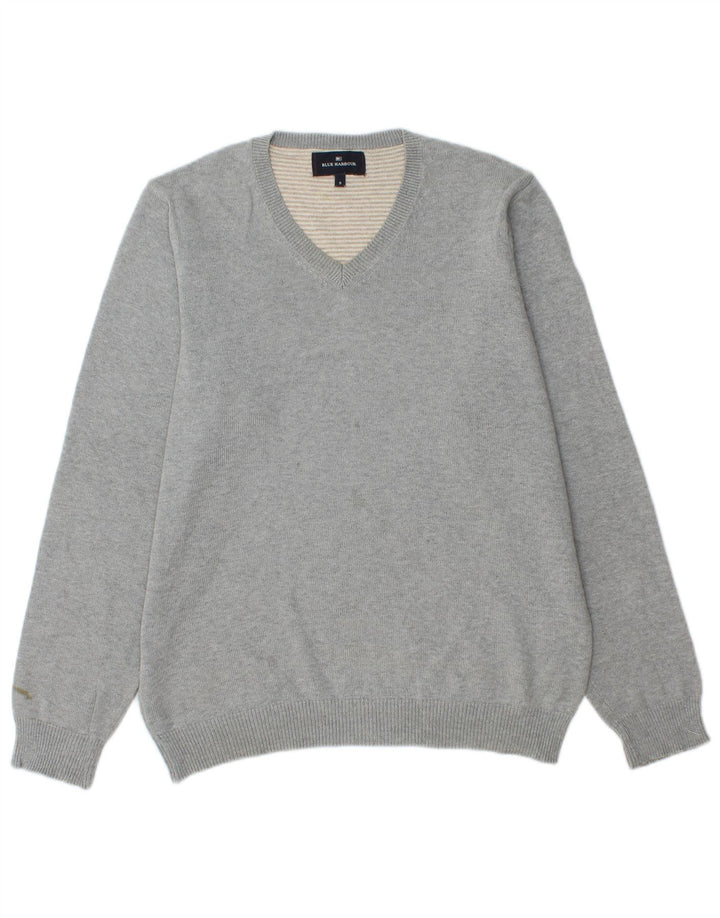 Suéter masculino Marks & Spencer Blue Harbor com decote em V, pequeno algodão cinza