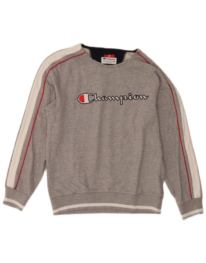 Champion moletom gráfico feminino jumper UK 14 bloco colorido cinza médio