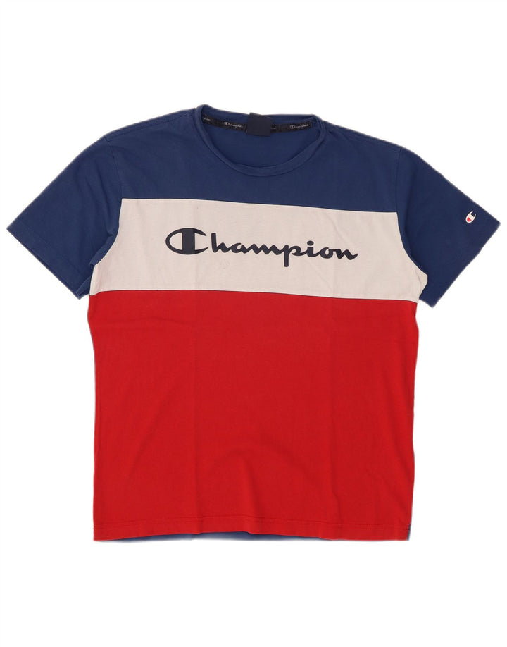 Camiseta masculina estampada Champion, algodão colorblock médio multicolorido