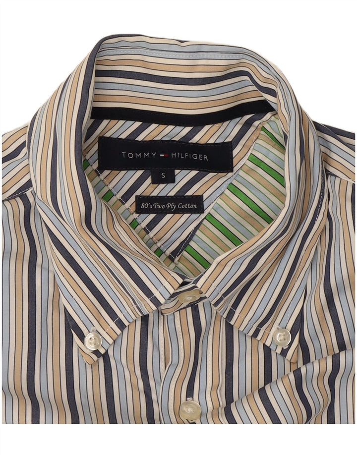 Camisa masculina TOMMY HILFIGER pequena listrada azul de algodão