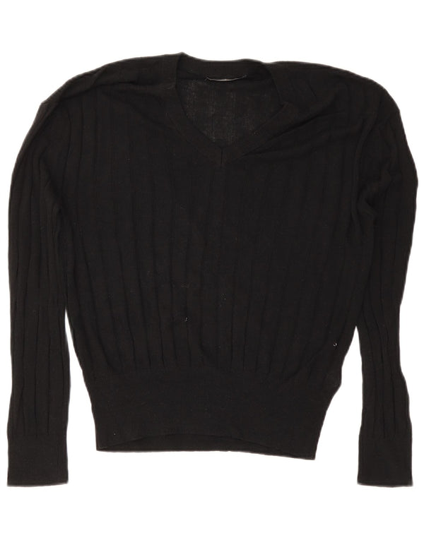 Suéter feminino Marks & Spencer com decote em V Reino Unido 14 viscose preta média