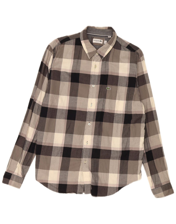 Camisa masculina de flanela Lacoste Regular Fit tamanho 44 XL cinza xadrez algodão
