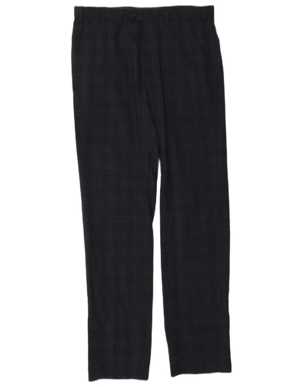 Calça masculina Marks & Spencer sob medida W32 L33 azul marinho xadrez