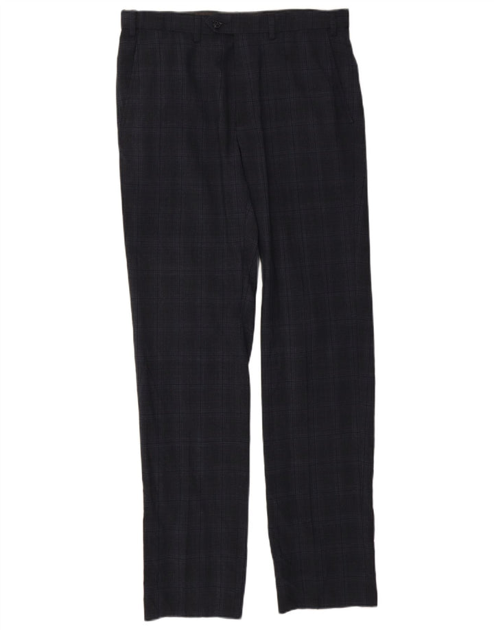 Calça masculina Marks & Spencer sob medida W32 L33 azul marinho xadrez