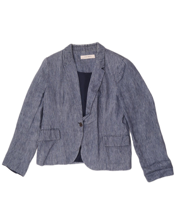 Jaqueta blazer feminina Zara com 1 botão Reino Unido 18 XL azul risca de giz poliéster