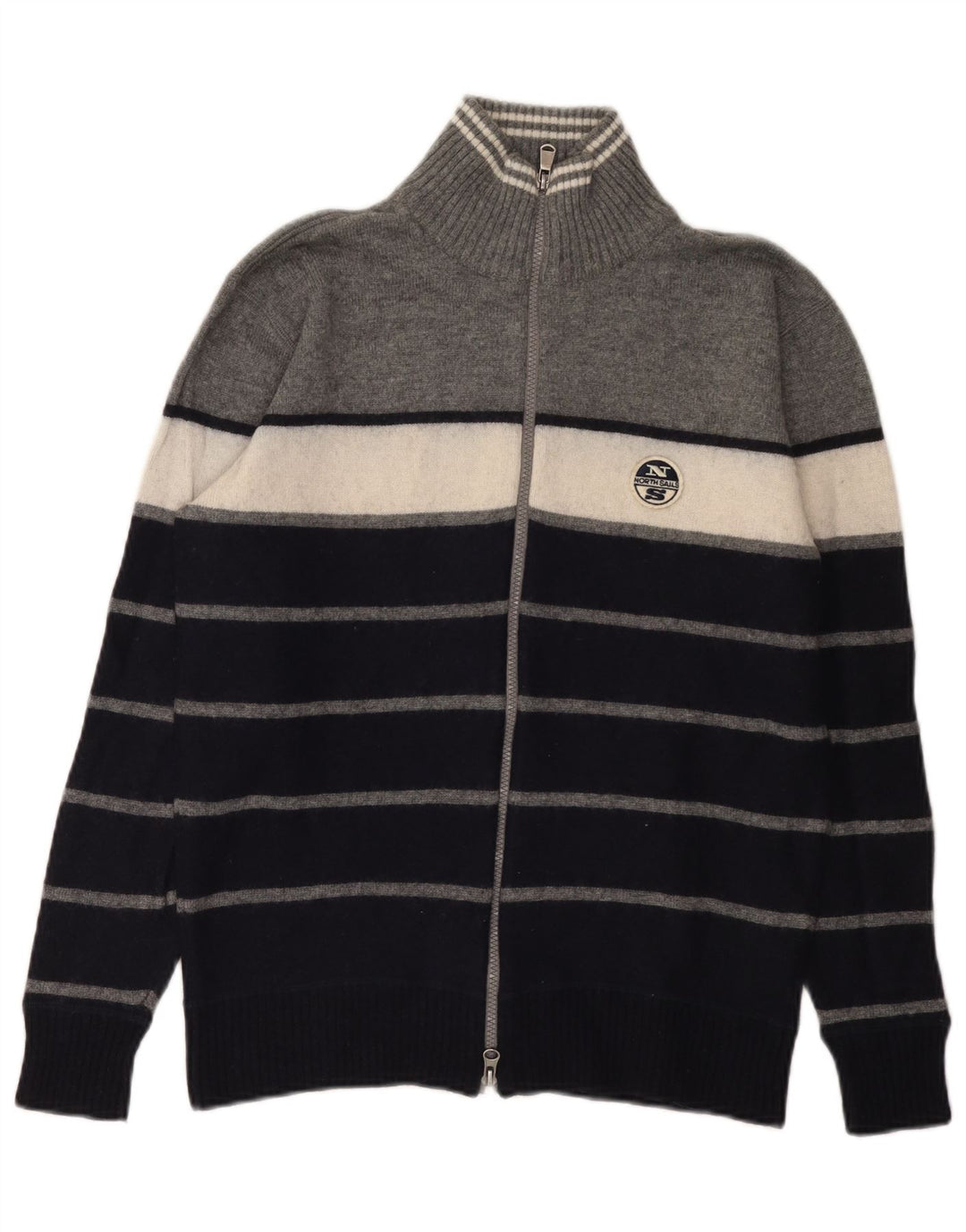 Suéter cardigã masculino North Sails grande lã listrada azul marinho