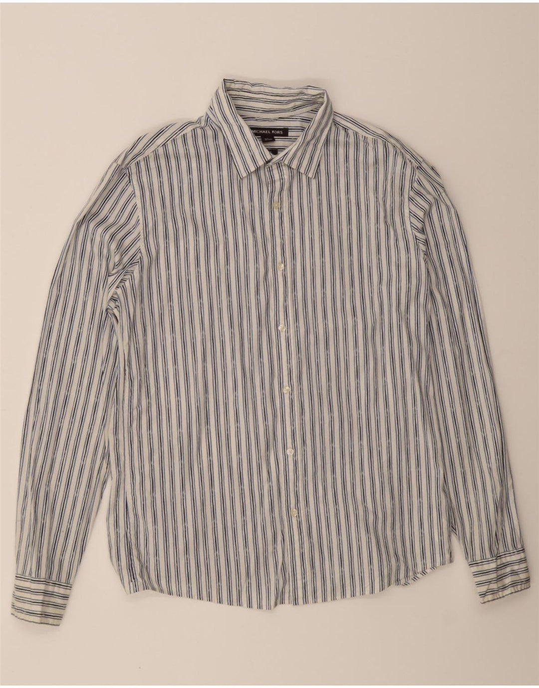 MICHAEL KORS Mens Slim Fit Shirt Large White Striped Cotton Vintage Michael Kors and Second-Hand Michael Kors from Messina Hembry 
