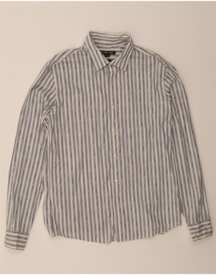 MICHAEL KORS Mens Slim Fit Shirt Large White Striped Cotton Vintage Michael Kors and Second-Hand Michael Kors from Messina Hembry 