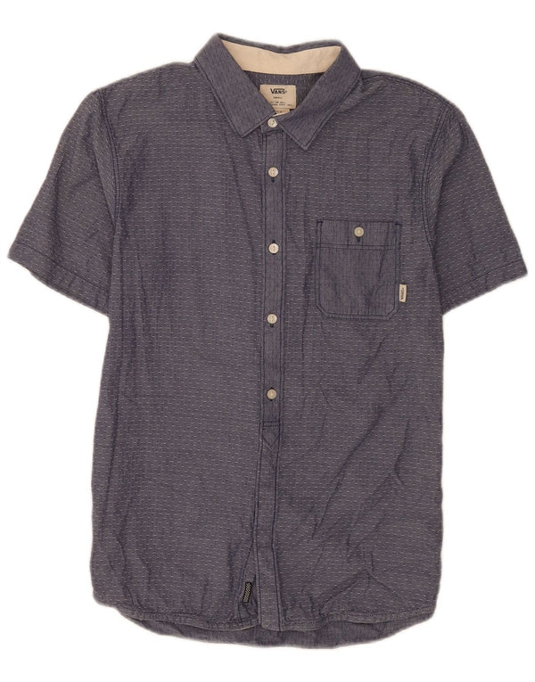 Camisa masculina Vans manga curta regular fit pequena azul manchada de algodão