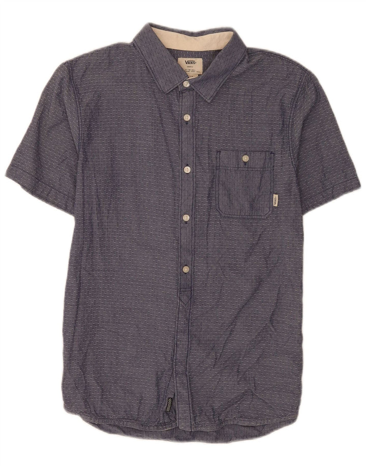 Camisa masculina Vans manga curta regular fit pequena azul manchada de algodão