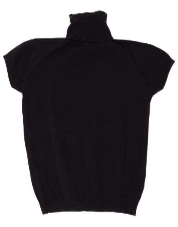 Suéter feminino Zara manga curta com gola redonda Reino Unido 12 médio azul marinho