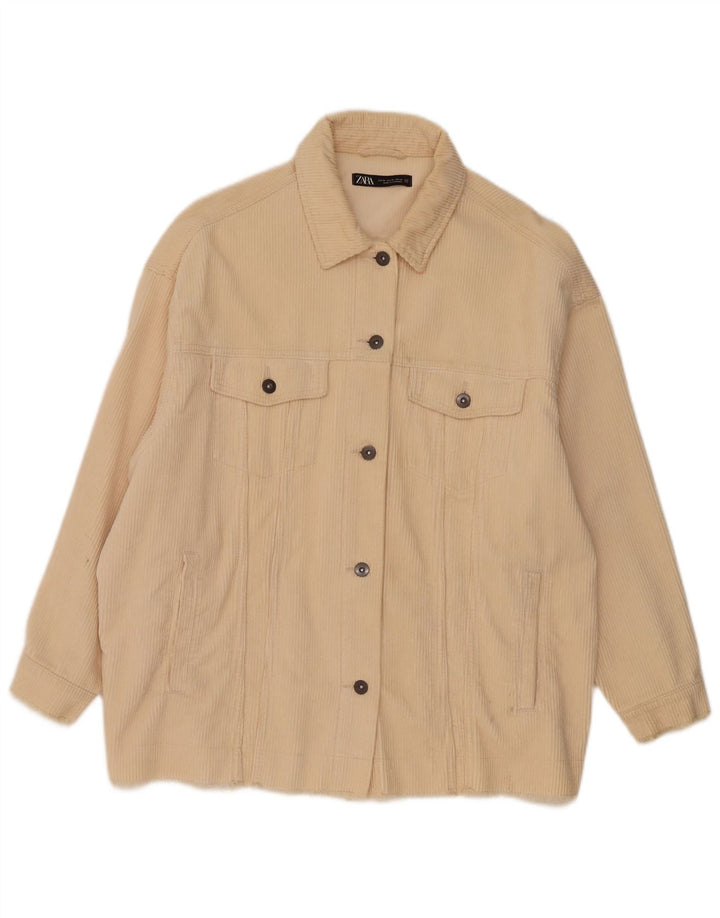 Jaqueta feminina de veludo cotelê Zara UK 18 XL branco algodão