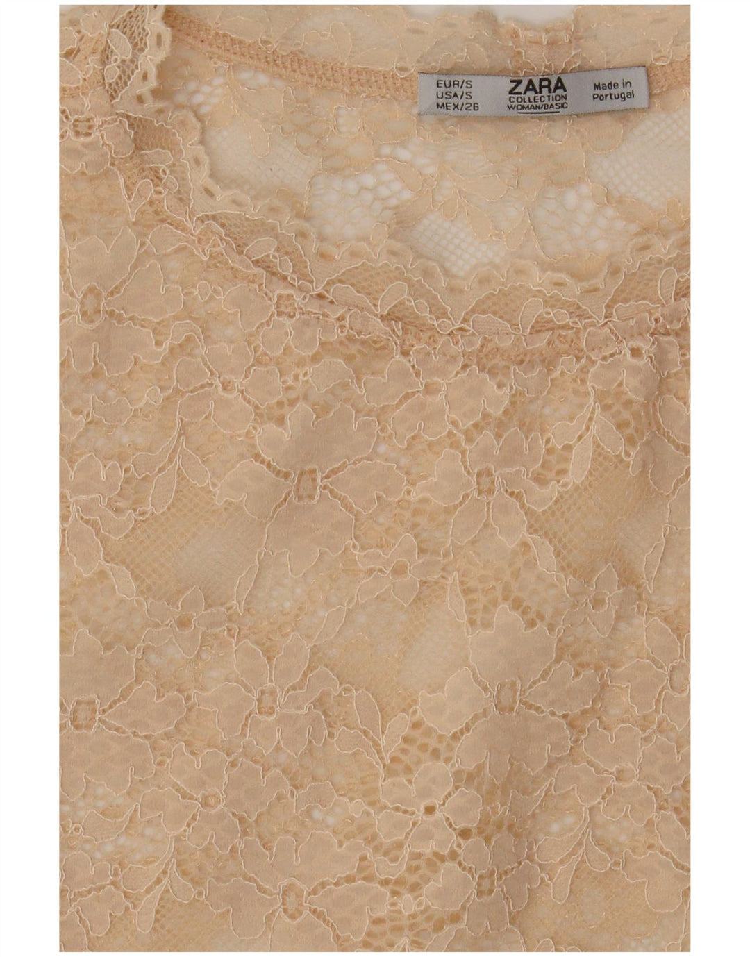 Zara Top feminino de renda transparente Reino Unido 10 pequeno floral bege