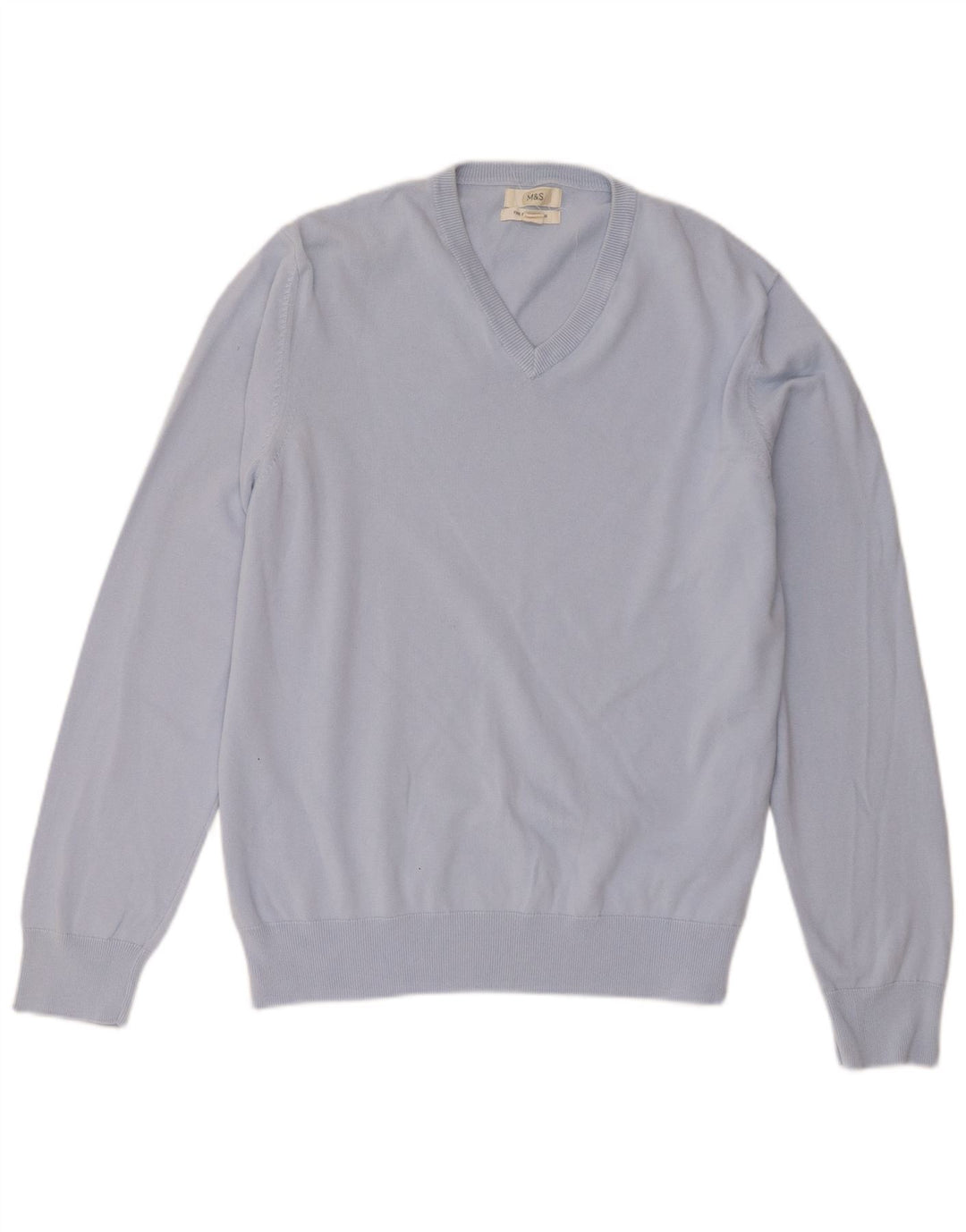 Suéter masculino Marks & Spencer com decote em V XL azul algodão