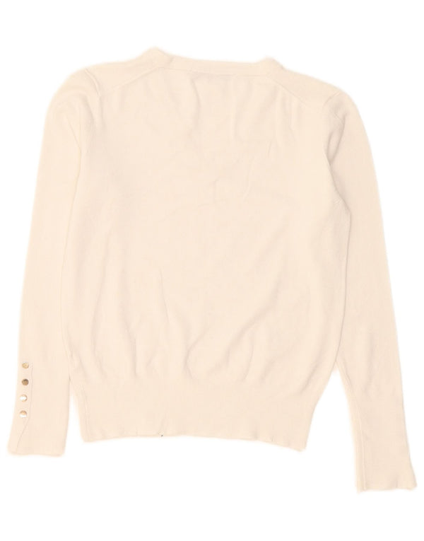 Suéter feminino Zara com decote em V UK 12 médio branco
