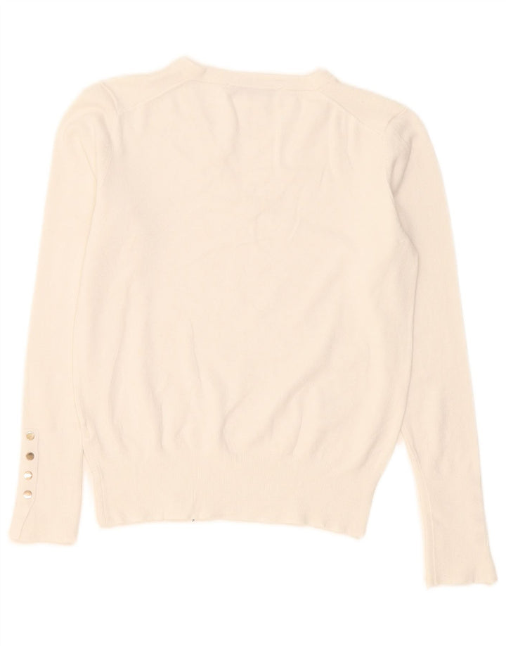 Suéter feminino Zara com decote em V UK 12 médio branco