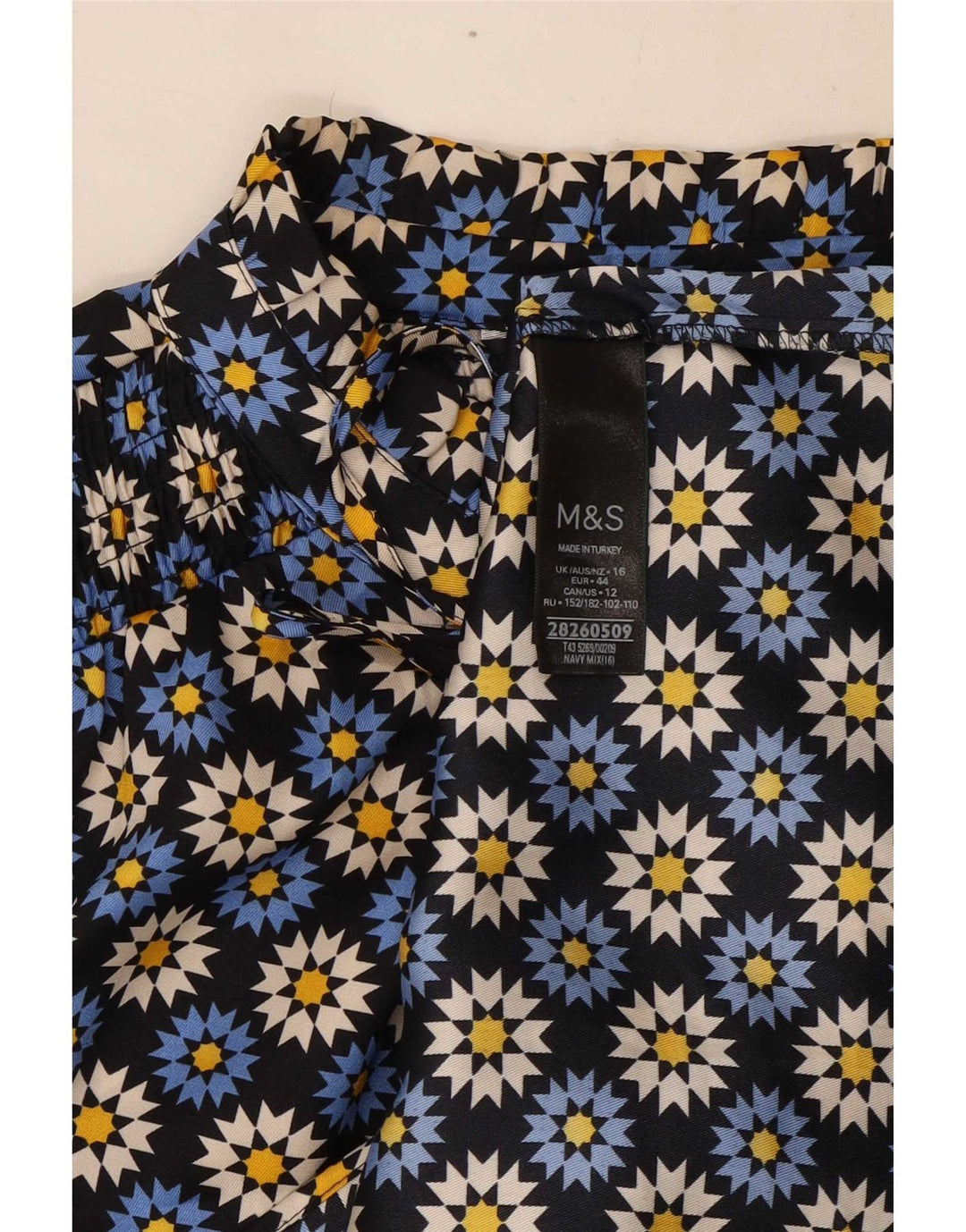 Blusa feminina Marks & Spencer com gravata frontal Reino Unido 16 grande azul marinho floral
