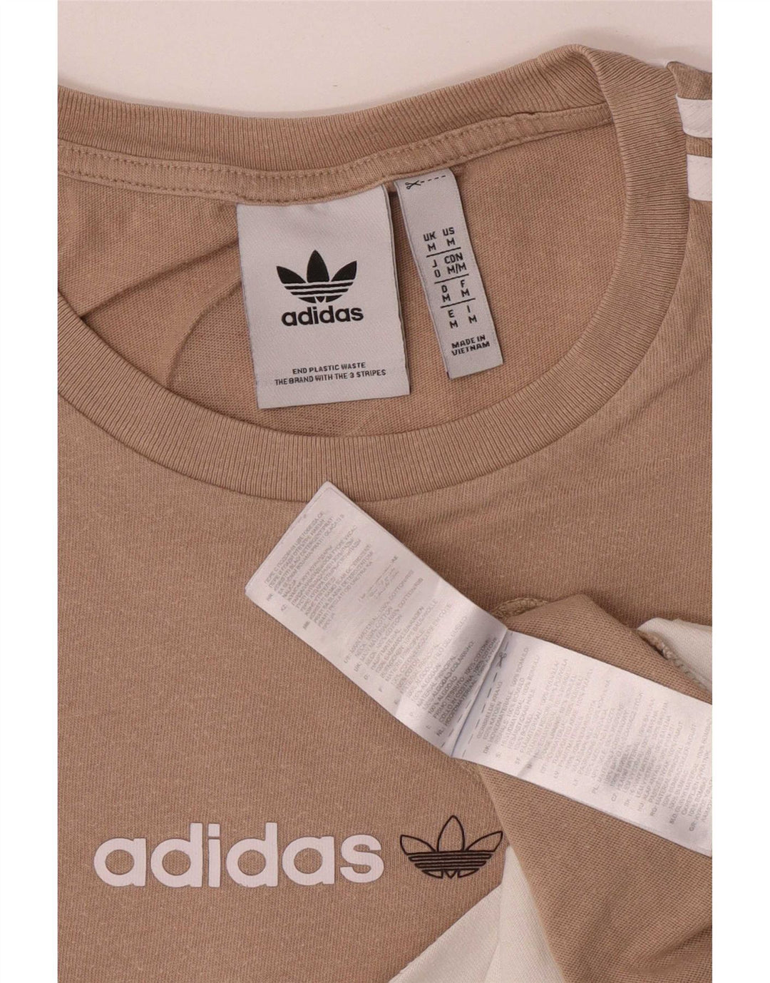 Adidas Mens Graphic T-Shirt Top Médio Bege Colourblock Algodão