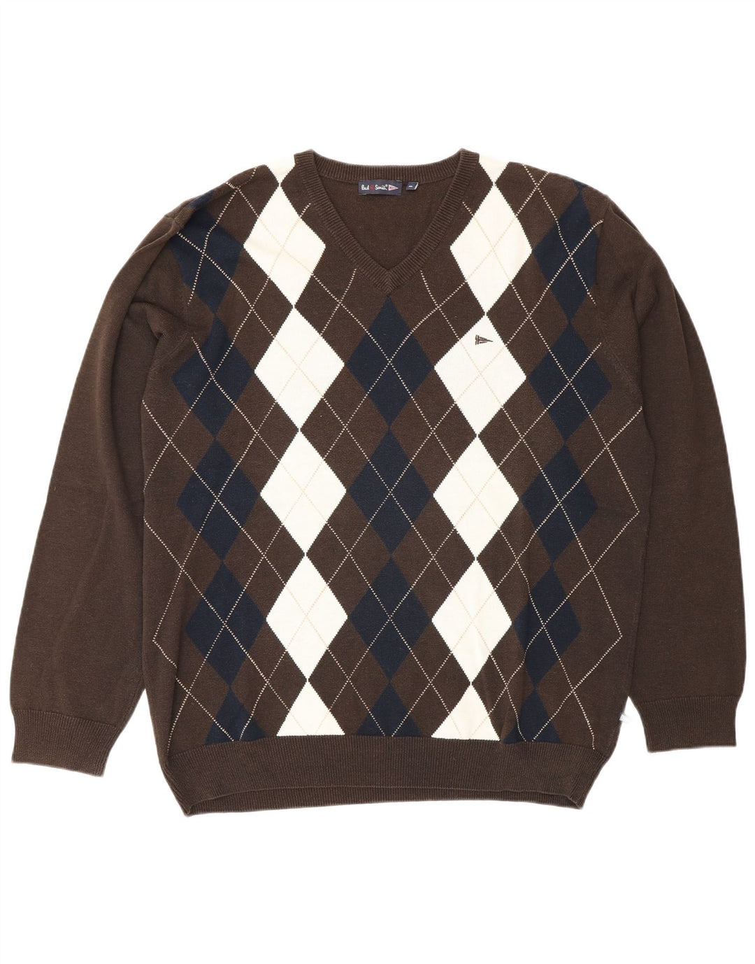 Suéter masculino Paul Smith com decote em V XL marrom Argyle/Diamante
