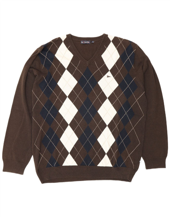 Suéter masculino Paul Smith com decote em V XL marrom Argyle/Diamante