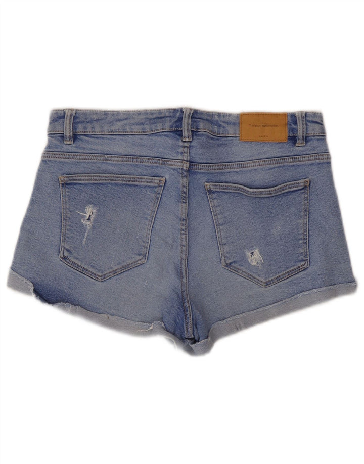 Zara Shorts jeans feminino Trafaluc desgastado UE 38 pequeno W28 azul