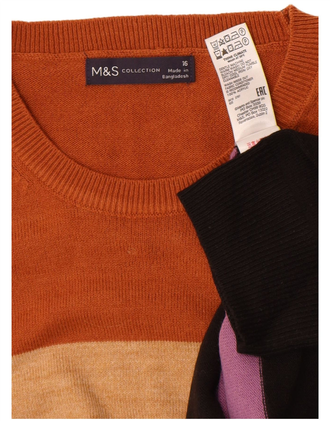 Suéter feminino Marks & Spencer com gola redonda Reino Unido 16 grande multicolorido